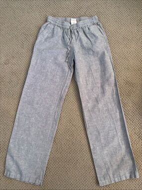 Women’s  Light Blue Drawstring Linen-Blend Pants